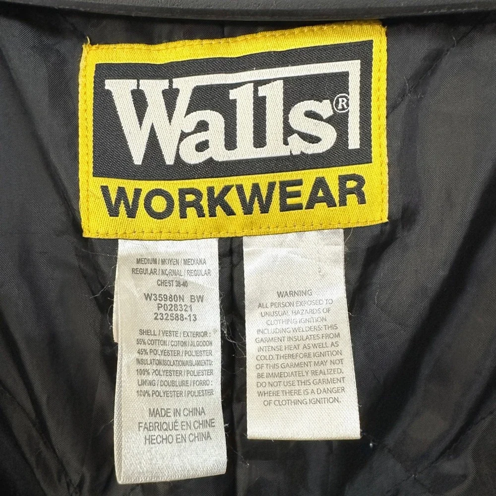 Walls Workwear Insulated Hooded Jacket M Brown Full Zip Thermal Lined Chore